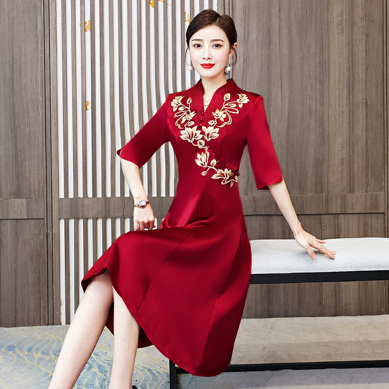 婚宴洋氣高階喜婆婆婚宴禮服新娘媽媽婚禮旗袍新款旗袍媽媽裝