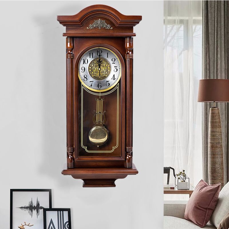 歐式實木掛鐘 客廳中式復古石英鐘 表整點報時鐘 中國風長方形西洋鐘 交換禮物全館免運