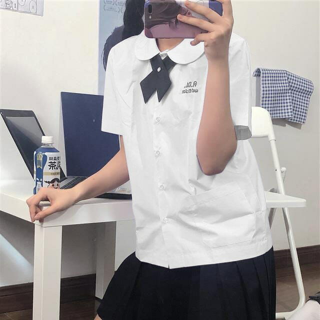 三件套初戀學生校服jk制服圓領淡紫色短袖襯衫泰國小水牛學院風女