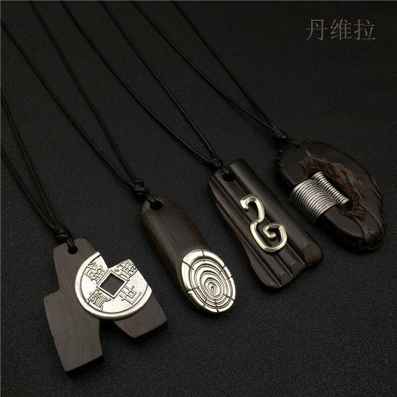 簡約復古黑檀吊墜項鏈長款男女裝飾毛衣鏈掛件木質性創意禮品夏