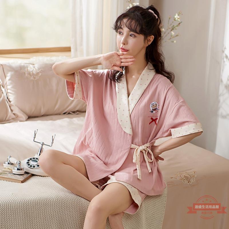 棉質夏季短袖睡衣女日式和服甜美可愛寬松外穿休閑短褲家居服套裝