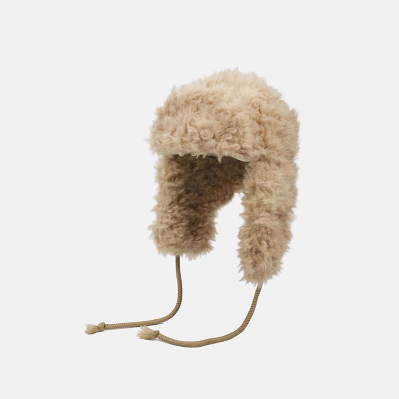 ANNAS 正韓羊羔絨拉繩雷鋒帽 韓國毛毛雷鋒帽 飛行帽 毛毛遮耳帽 韓國網紅 白色毛絨耳罩帽子 巴拉克拉法帽 保暖小臉 3