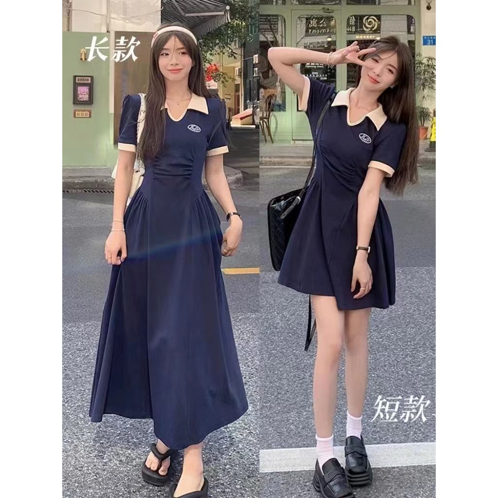 【現*貨】佰分佰/100kg內可穿/大尺碼/夏天洋裝/長洋裝/遮肉/顯瘦/撞色/polo領連衣裙/連身裙/女生洋裝