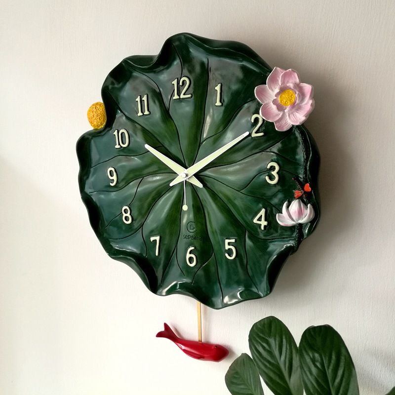 14英寸樹脂創意荷葉掛鐘立體時尚家用客廳靜音時鐘個性墻上石英鐘