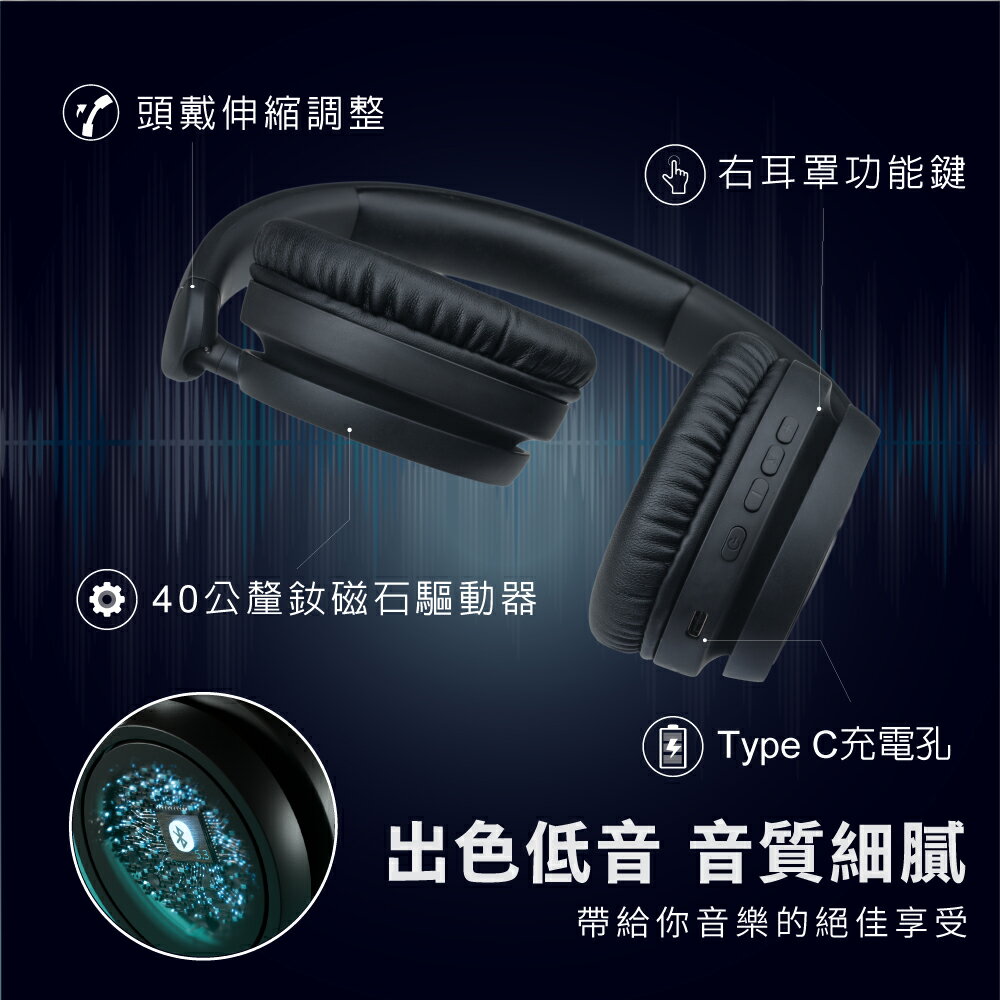 PHILIPS 高階Hi-Fi頭戴式藍牙耳機(黑) TAH5209BK 5