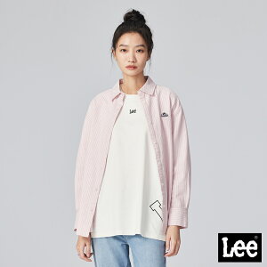 Lee 三角小標LOGO條紋寬版休閒長袖襯衫 Oversize 女 Modern 粉紅LB307002702 LB307002