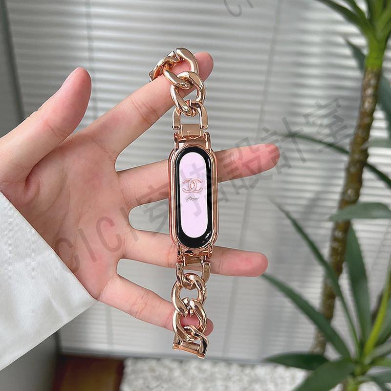XIAOMI MI 時尚手鍊鏈帶適用於小米 Mi Band 5 6 7 8 智能手錶錶帶 Wirtsband Miban【亞德機械五金家居】 6