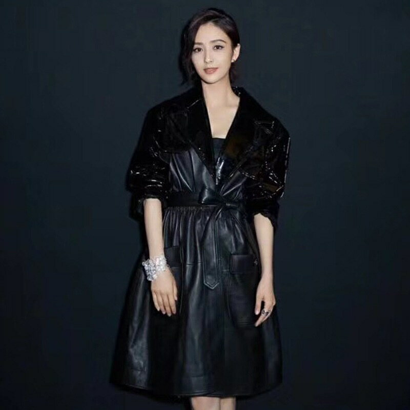 【巴黎精品】皮衣外套真皮夾克-拼接漆皮羊皮風衣女外套a1dp97