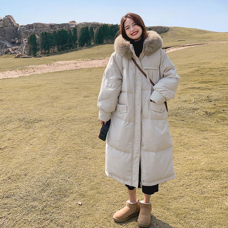 快速出貨/羽絨外套 長大衣 羽絨服女過膝中長款年冬季新款寬松韓版大毛領高階白鴨絨外套