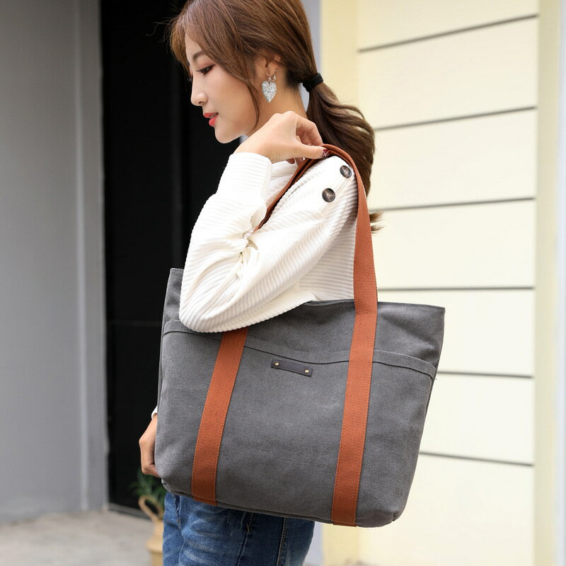 肩背包帆布手提包-通勤大容量托特包休閒女包包6色73wa48【獨家進口】【米蘭精品】