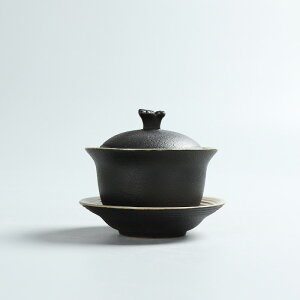 恬靜 日式禪風黑粗陶蓋碗 泡茶小蓋碗 陶瓷三才碗 功夫陶瓷茶碗