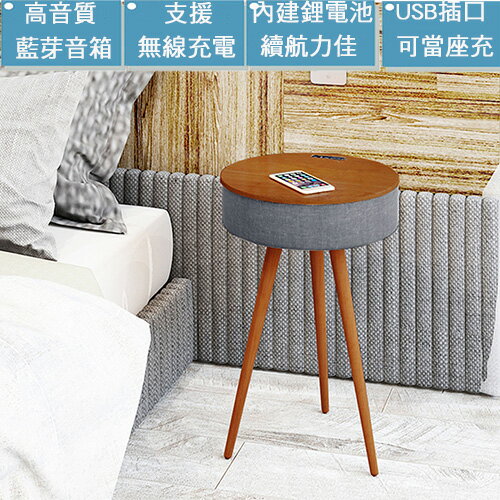 《C&B》伊姆斯內建無線充電USB藍芽音箱智慧享樂邊桌圓幾