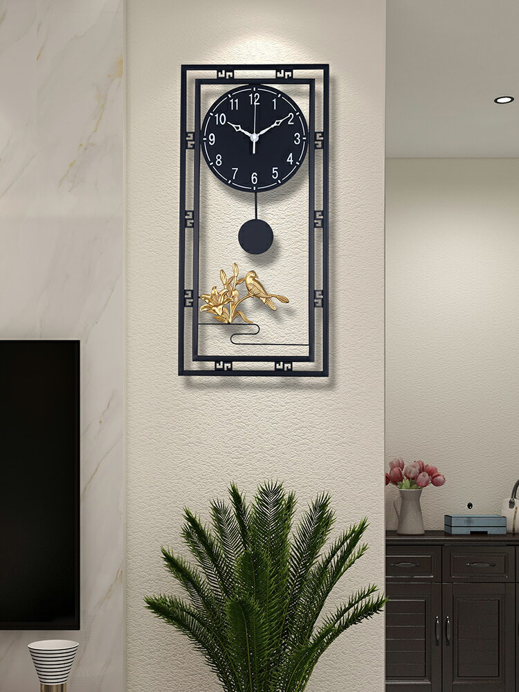 中式掛鐘客廳家庭時尚輕奢免打孔掛墻時鐘創意現代中國風大氣鐘表