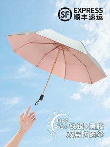鈦銀防曬太陽傘女防紫外線雙層遮陽傘晴雨兩用折疊傘ins小巧UPF50