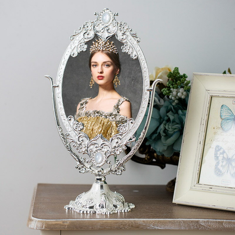 歐式金屬鏡子臺式大號雙面化妝鏡復古公主鏡高清梳妝鏡美容會所鏡