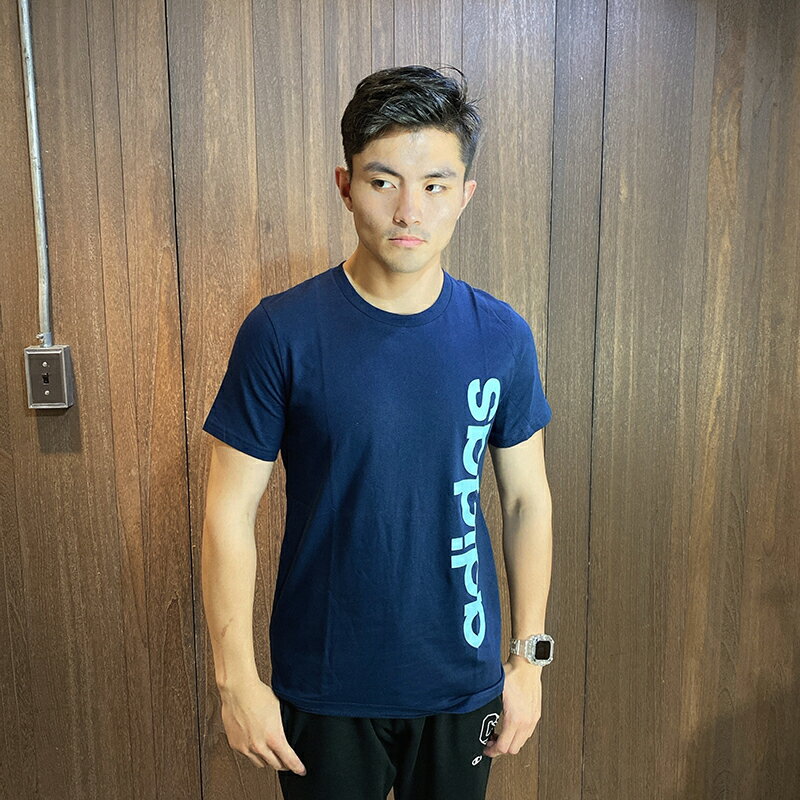 美國百分百【全新真品】Adidas 愛迪達 T恤 短袖 上衣 T-shirt 運動休閒 logo 深藍 XS號 AW98