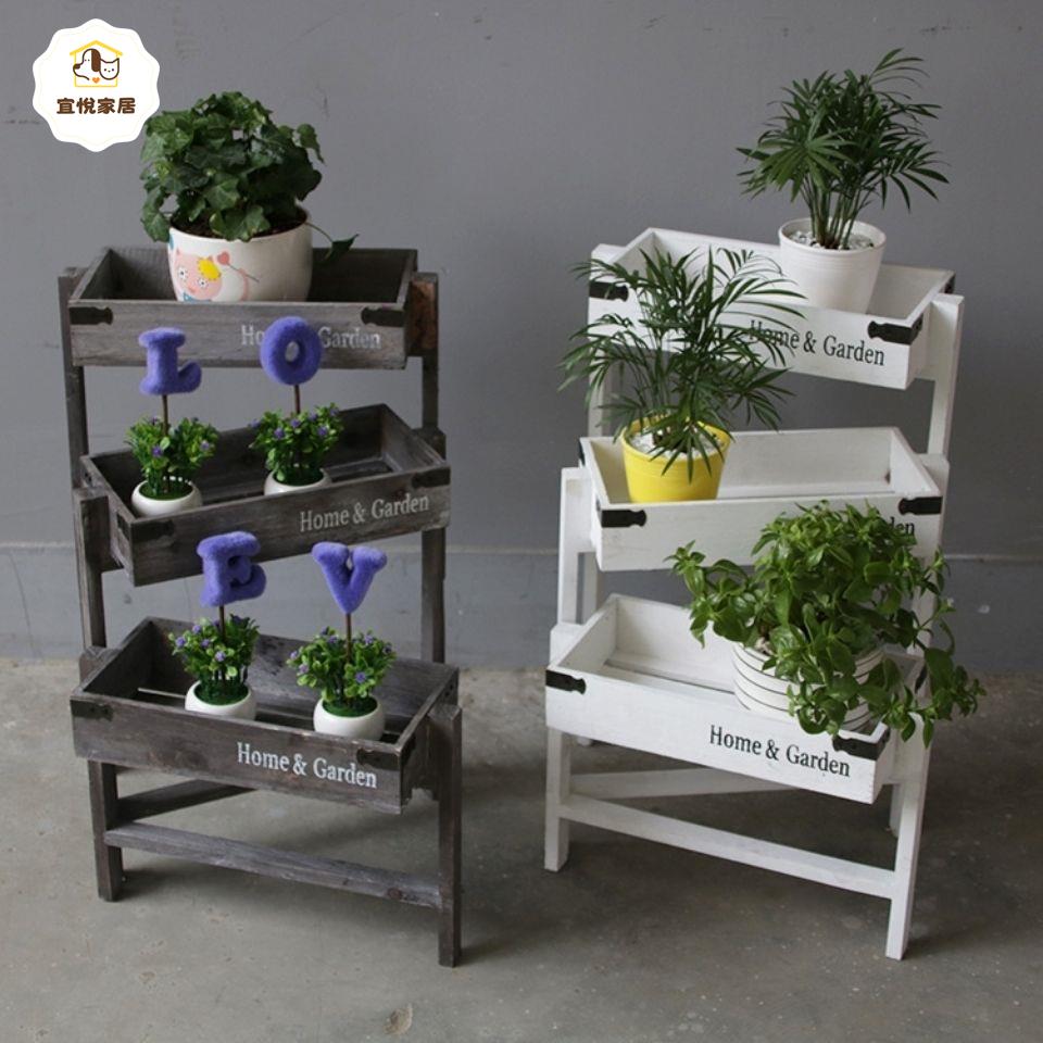 【宜悅家居】 伸縮花架 創意折疊三層小花架 拐角花架 多肉花盆架子 復古實木多層架 免運 工廠現貨 可開發票