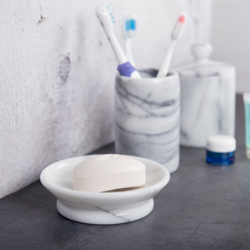 Creative Home 天然白色大理石衛浴圓形肥皂盤 肥皂架 肥皂盒 收納圓盤