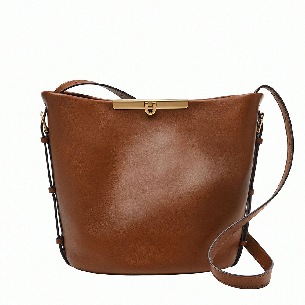 送禮首選★FOSSIL Penrose 真皮側背水桶包-咖啡色 ZB1865200【美國時尚品牌】 附防塵袋+提袋【全館滿額折價★FOSSIL全系列包夾送美妝蛋】