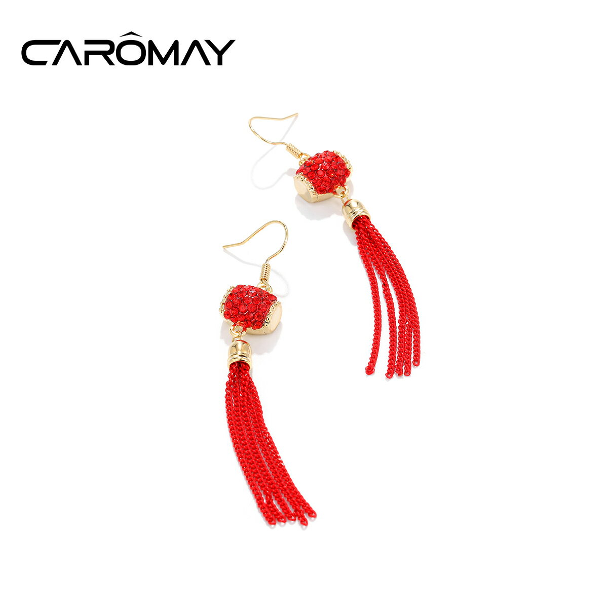 CAROMAY國潮系列流蘇耳環女紅色小眾設計感耳墜耳釘耳飾新年禮物