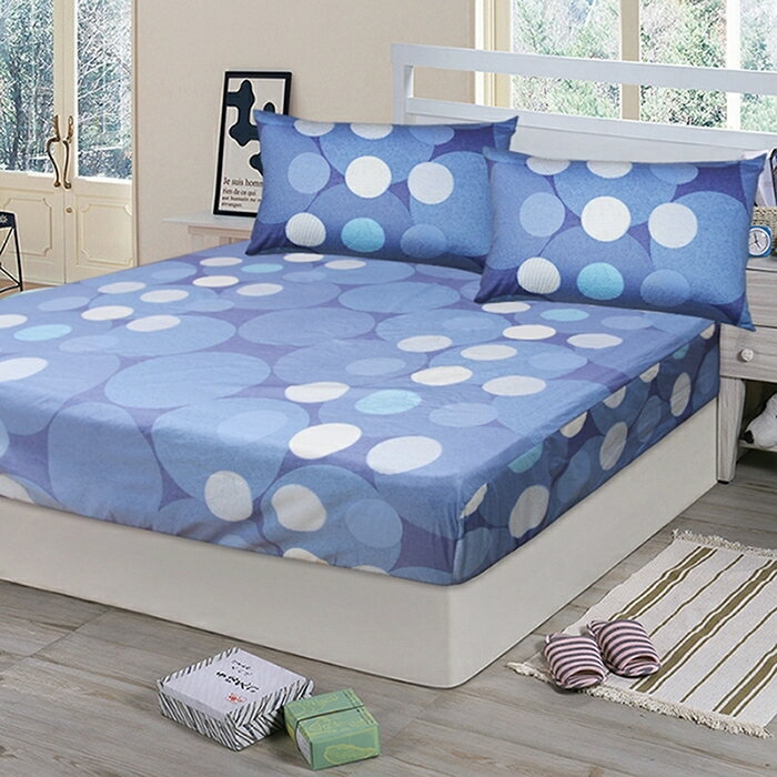 【Victoria】純棉雙人床包+枕套三件組-藍點_TRP多利寶