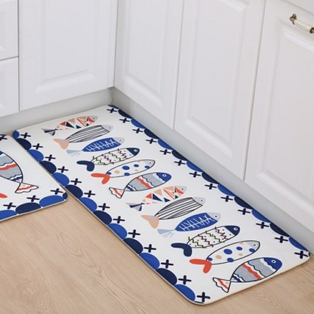 可愛時尚象形魚地墊1 廚房浴室衛生間吸水長條防滑地毯 (50*120cm)