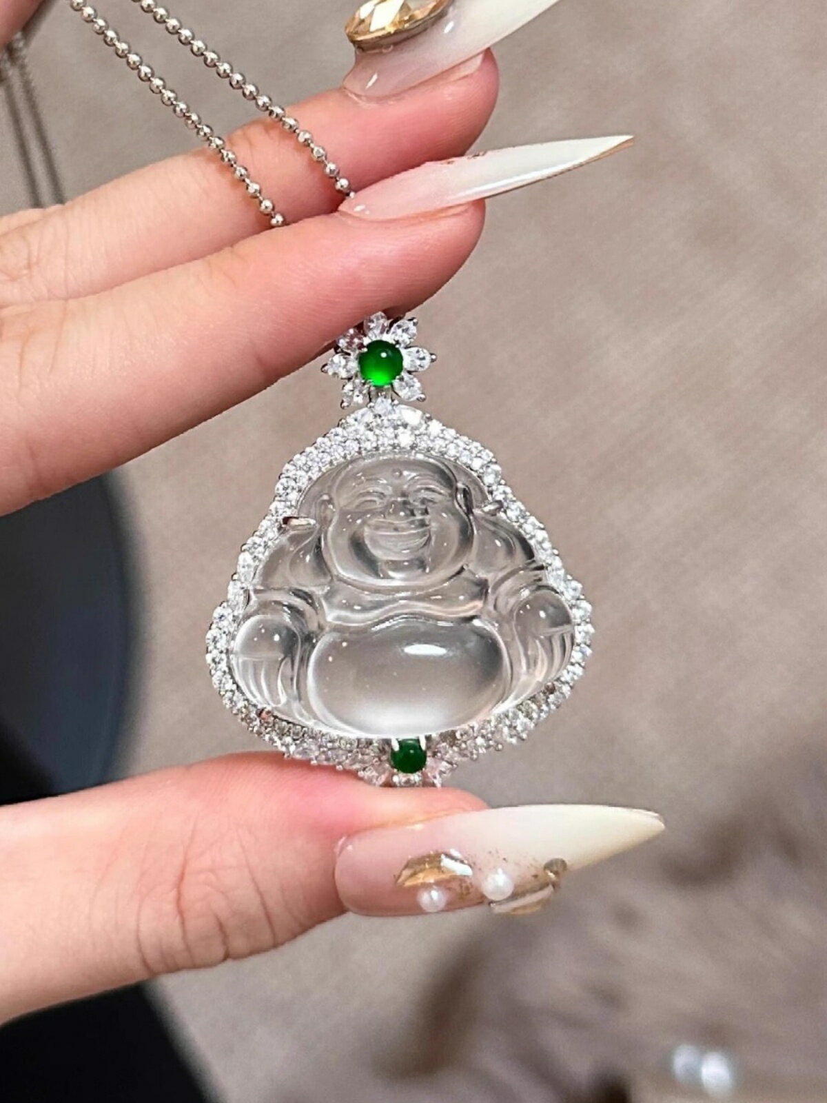 【現貨】正品天然冰種佛公玉髓吊墜彌勒佛玉墜925鍍銀項鏈葫蘆項鏈送禮物【北歐家居生活】