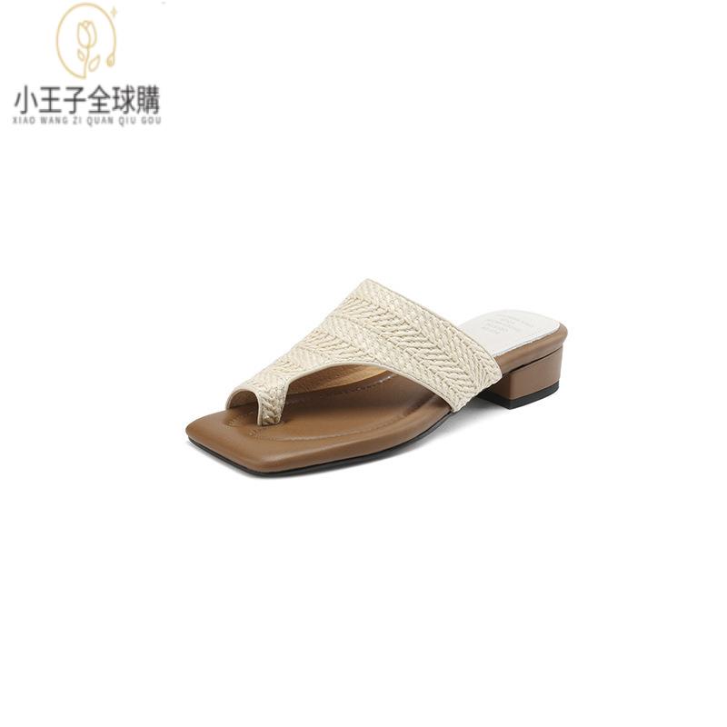 【公司現貨速發】免運 開發票 小短靴 堆堆靴 真皮女鞋 羊皮鞋 小皮鞋 樂福鞋法式復古外穿涼拖年新款 bao款現貨草編夾趾踩屎感方頭拖鞋 定製