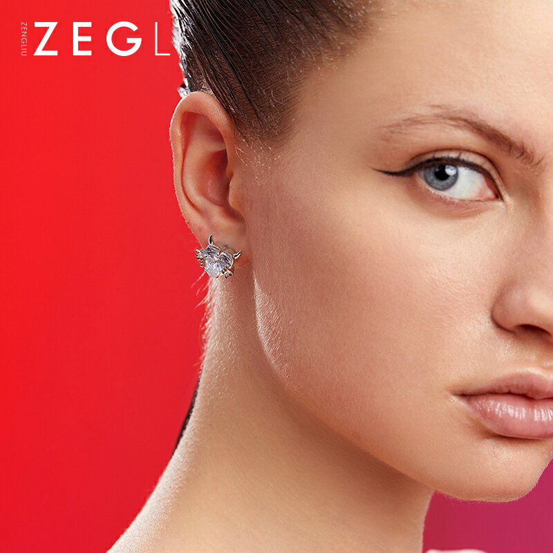 ZENGLIU設計師本命年牛年愛心耳釘女小巧氣質耳環925銀針網紅耳飾