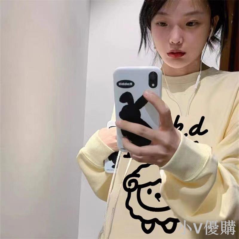 小V 美式復古春秋冬加絨衛衣寬松ins小眾設計感學生慵懶風長袖上衣女