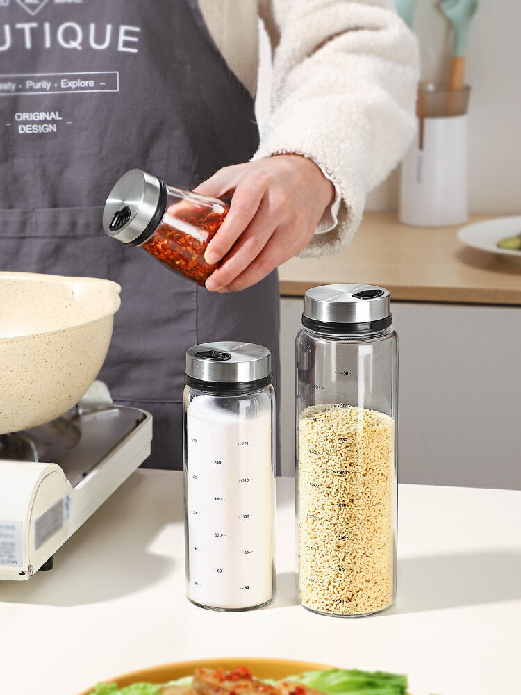 廚房家用玻璃調味罐套裝鹽罐味精罐調味料燒烤調料胡椒粉撒料瓶子