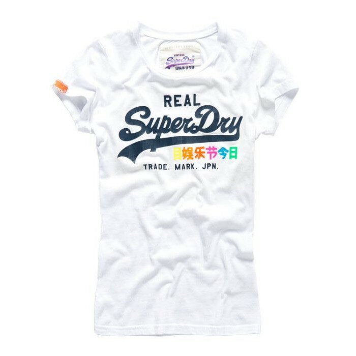 跩狗嚴選 極度乾燥 Superdry 虹彩配色Logo T-shirt 純棉 短袖 上衣 修身 經典款 光學白 T恤