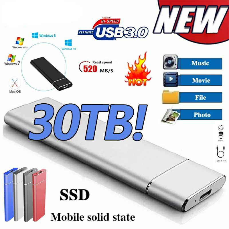 高性能移動行動硬碟 30TB USB 3.0type-c長壽命固態硬碟16TB硬碟8TB4TB2TB1TB