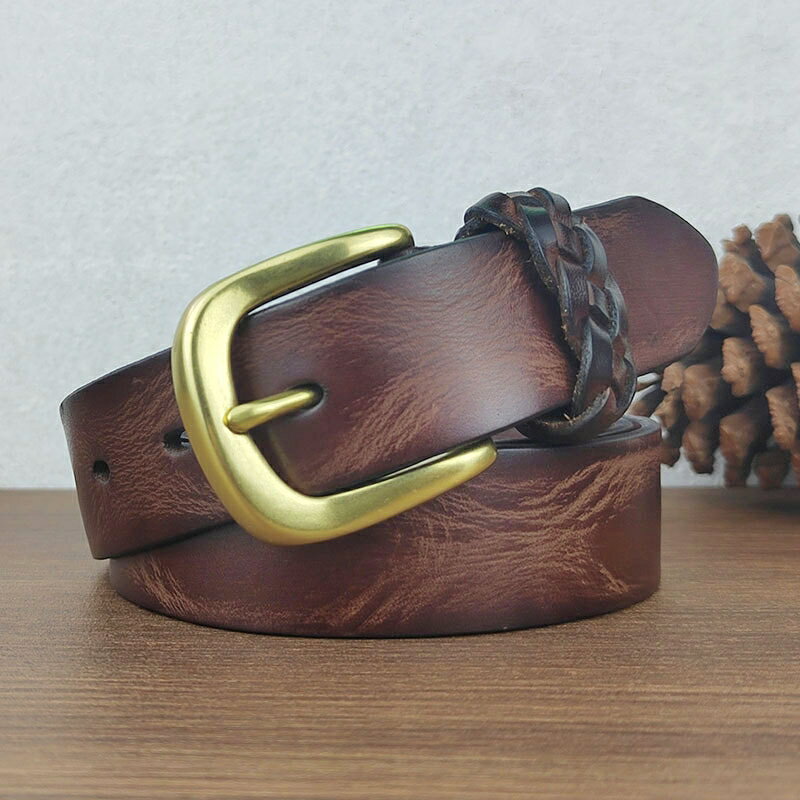 皮帶真皮腰帶-牛皮黃銅扣復古手工男配件3色74jq23【米蘭精品】【獨家進口】