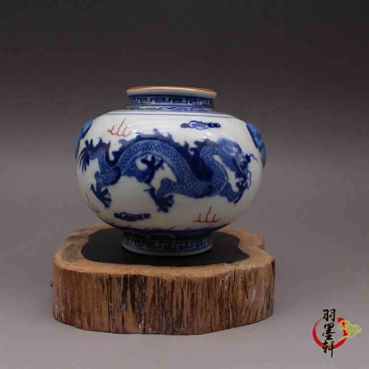 清康熙青花龍紋 小水盂 水淺 古玩古董仿古陶瓷器收藏擺件 羽墨軒