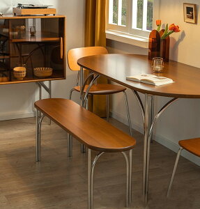 餐桌 法式復古小戶型圓桌中古橢客廳家用餐桌日式北歐實木餐桌椅組合