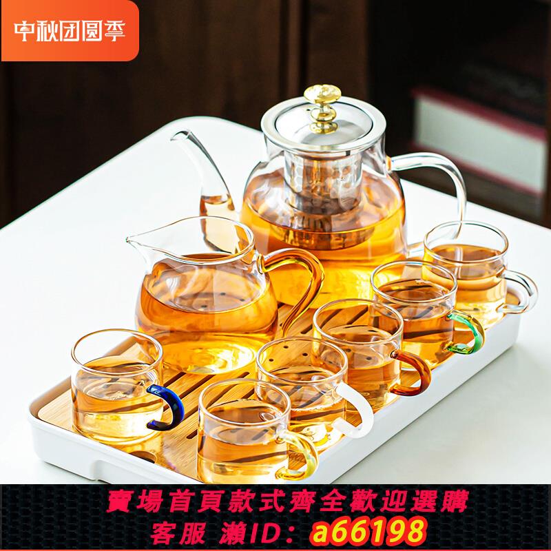 【臺灣公司 可開發票】耐熱玻璃茶具套裝家用小型茶壺功夫茶杯帶過濾花茶壺紅茶泡茶神器