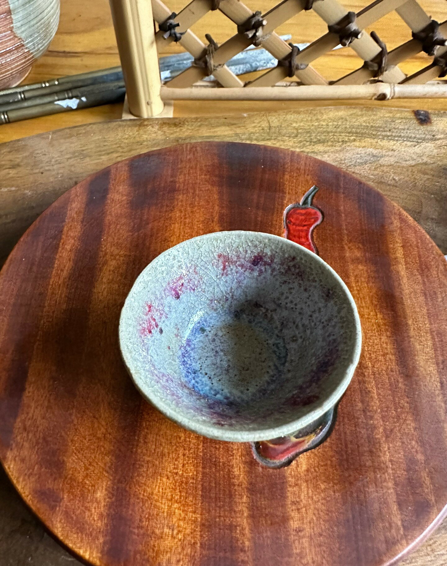 日本中古回流柴燒老粗陶釉里紅窯變主人杯茶杯