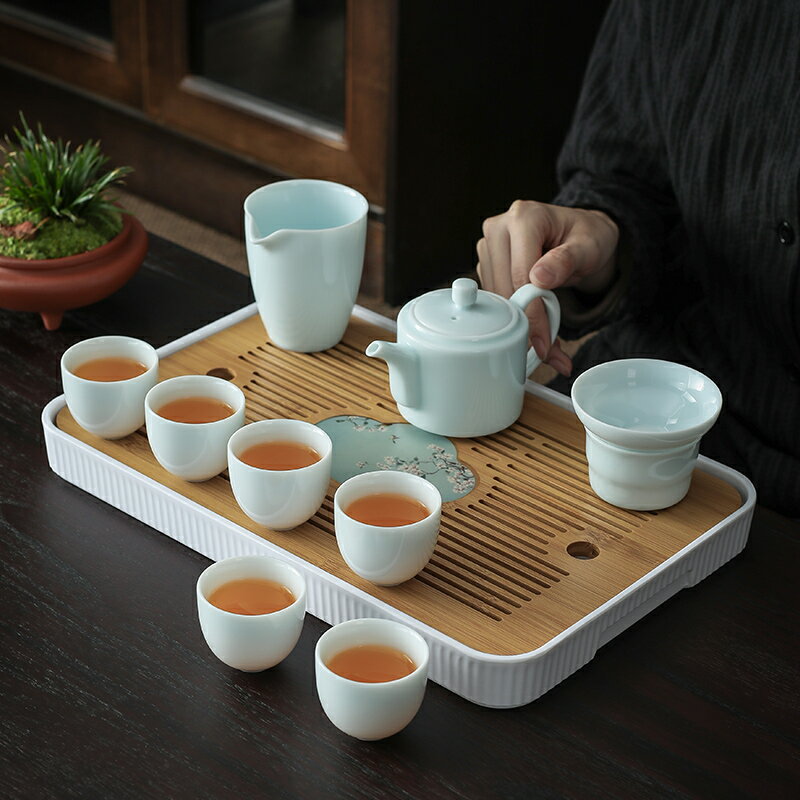 福京青玉瓷茶具套組蓋碗茶杯茶盤辦公室會客泡茶整套陶瓷功夫茶壺