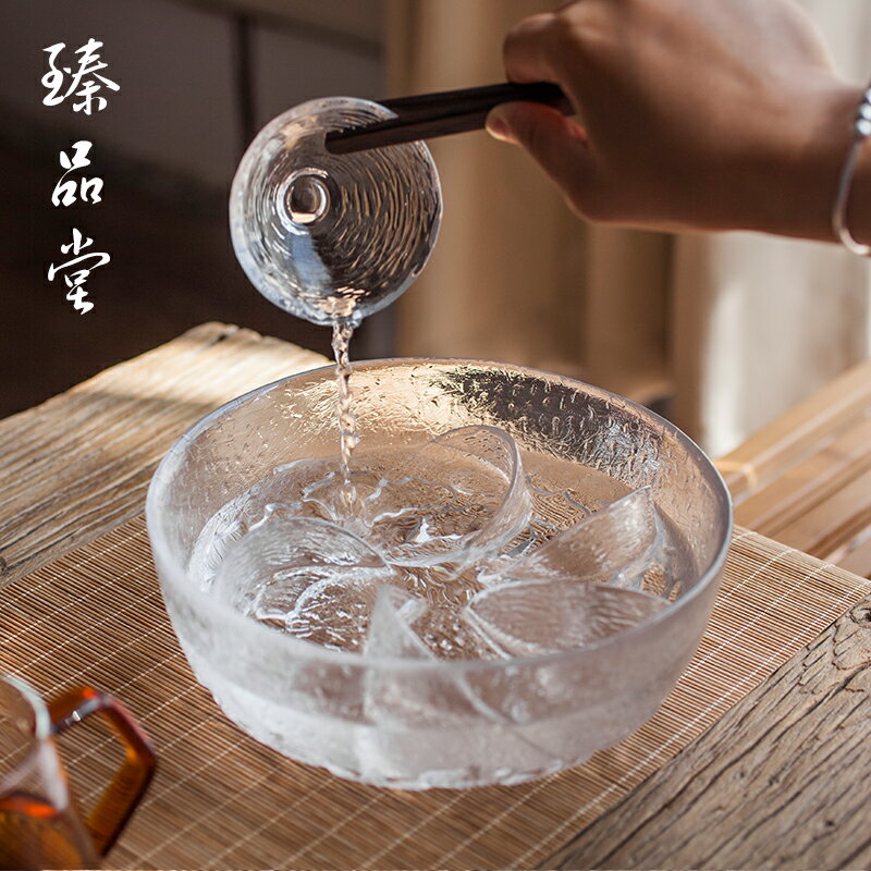 日式手工蓮花玻璃茶洗杯筆水洗水果盤沙拉碗水盂大號功夫茶具配件1入