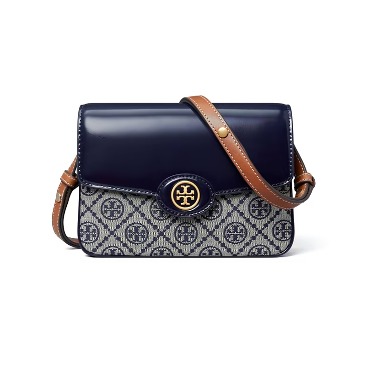 精選★TORY BURCH  Robinson 雙T標識經典磁扣提花拼皮革 女款中號郵差包手提單肩包 152306(預購)~【夏日美包★菲尼斯 國際精品↘3折起】