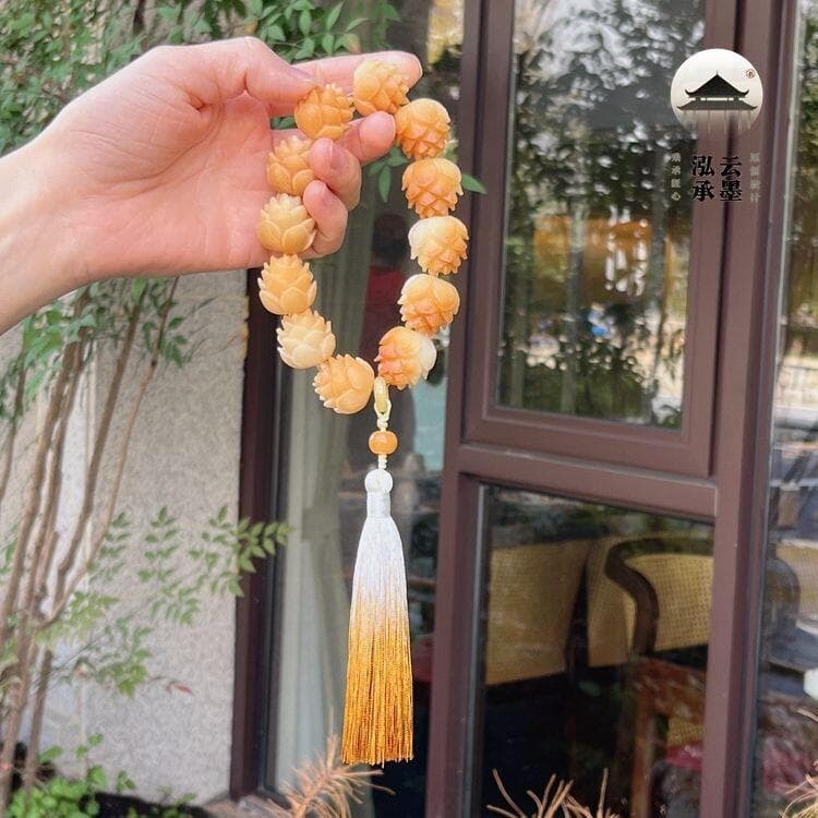 蓮花菩提子手串 漸變風化菩提蓮花 手持男女文玩佛珠手撚流蘇手鏈