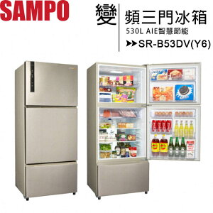 SAMPO 聲寶 530L 一級能效變頻三門冰箱 SR-B53DV(Y6)◆送14吋電風扇【樂天APP下單9%點數回饋】