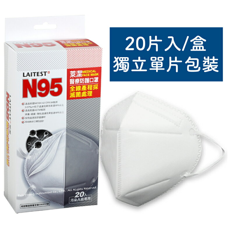 【醫康生活家】R&R LAITEST萊潔N95醫療防護口罩-成人用(20入/盒) ►N95醫用口罩