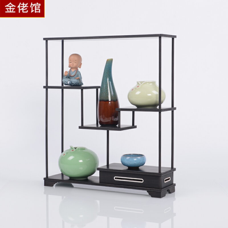 紅木雕中式小型博古架茶壺茶具架子展示架擺件架置物架實木底座