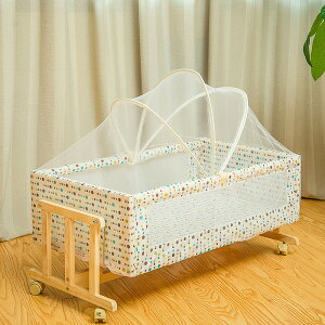 【花田小窩】嬰兒床 寶寶床 加粗實木嬰兒床小搖床便攜式寶寶搖籃床小童床可搖擺0-2歲寶寶