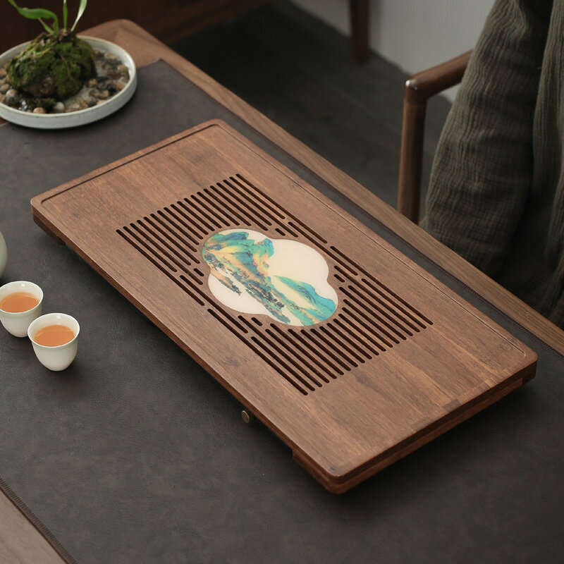 晟窯重竹茶盤儲水式干泡盤排儲兩用瀝水盤長方形茶臺家用簡約茶海