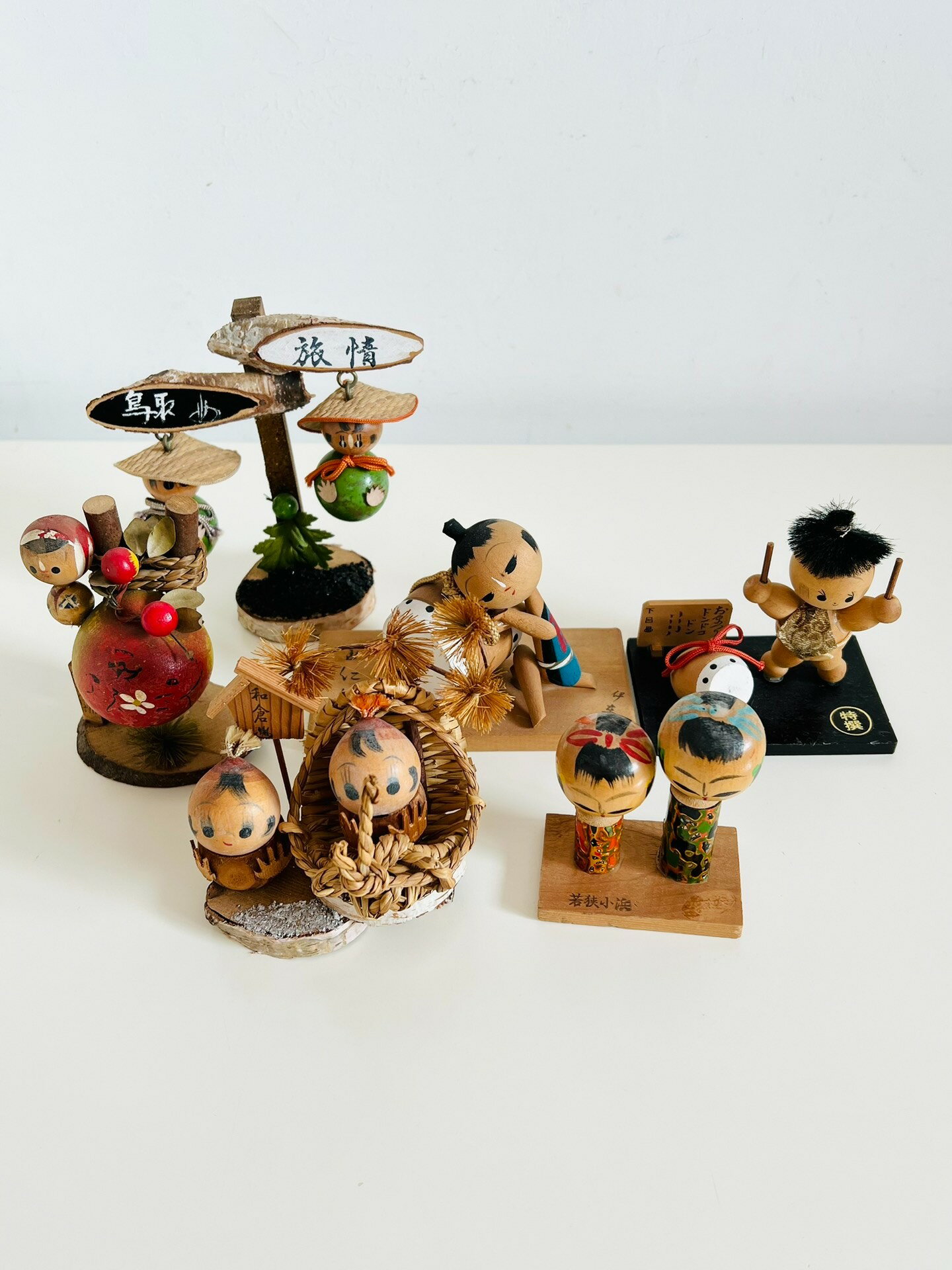 一組6個日本中古 鄉土玩具 木雕木偶趣味置物擺飾