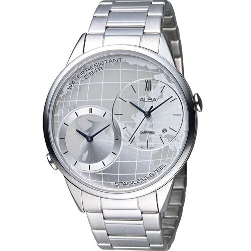 ALBA 雅柏錶 街頭酷流行日系潮流大錶徑腕錶 DM03-X002S(AZ9013X1)-45mm-銀白面鋼帶【刷卡回饋 分期0利率】【APP下單22%點數回饋】