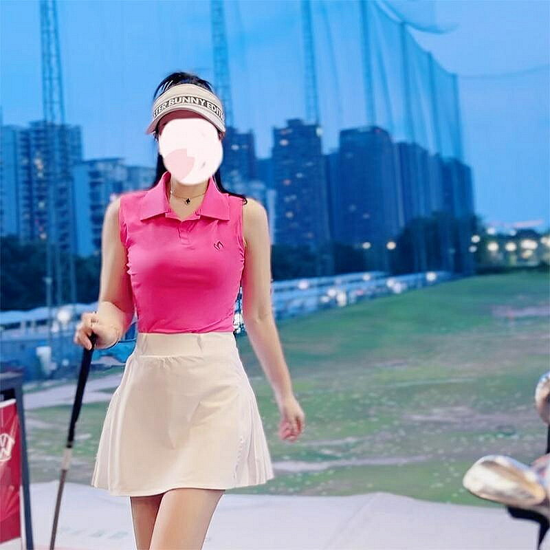 【Master-Bunny】夏季韓國兔耳朵高爾夫服裝女士無袖玫紅色上衣速乾休閒運動上衣
